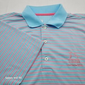 Dunning Mens Tiburon Naples Golf Polo Shirt Blue Pink Striped Performance XL